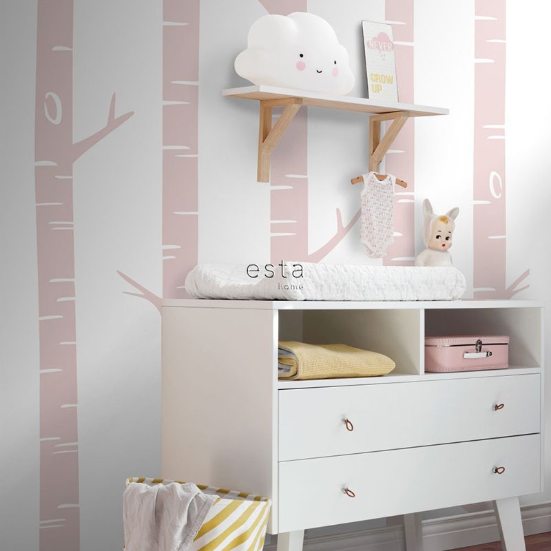 Mural infantil ESTAhome Let's Play!  Birch trees pink 153-158927