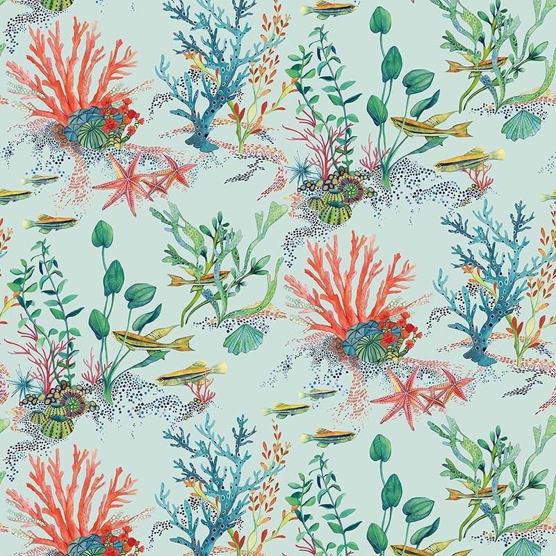 Papel pintado Osborne & Little Lamorran Coralline Aqua W7682-02