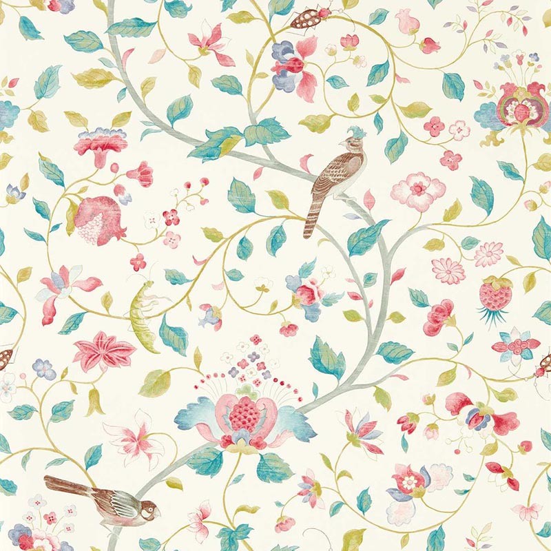 Papel pintado Sanderson Arboretum Aril's Garden Blue Clay Pink 217236