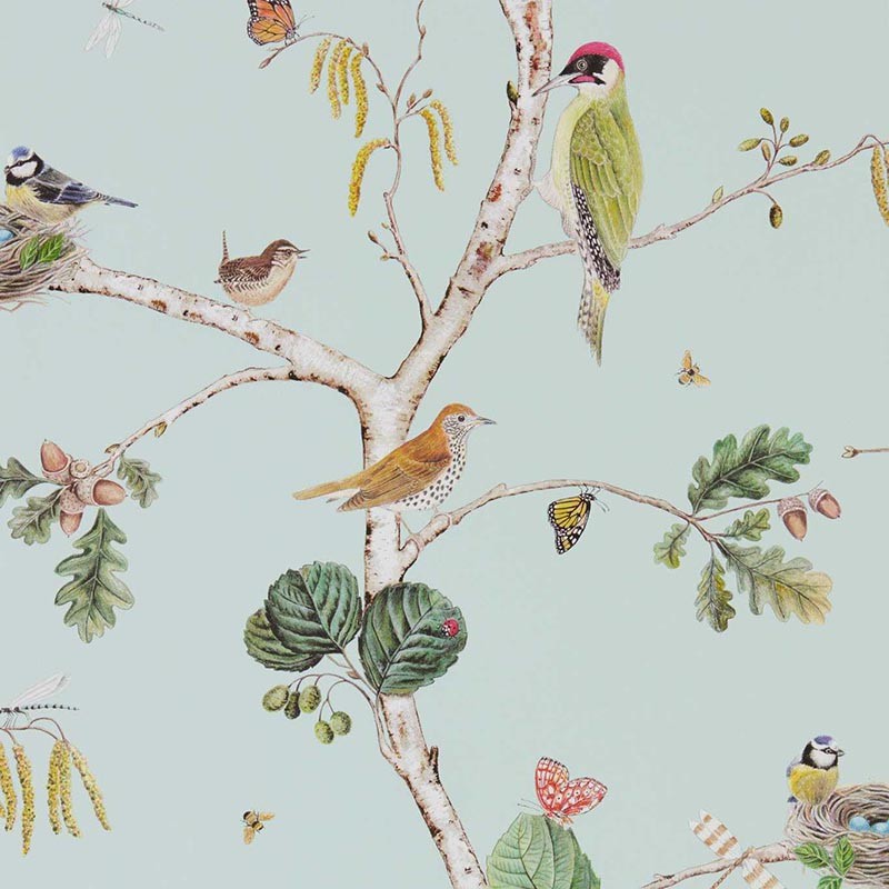 Papel pintado Sanderson Arboretum Woodland Chorus Sky Blue 215706