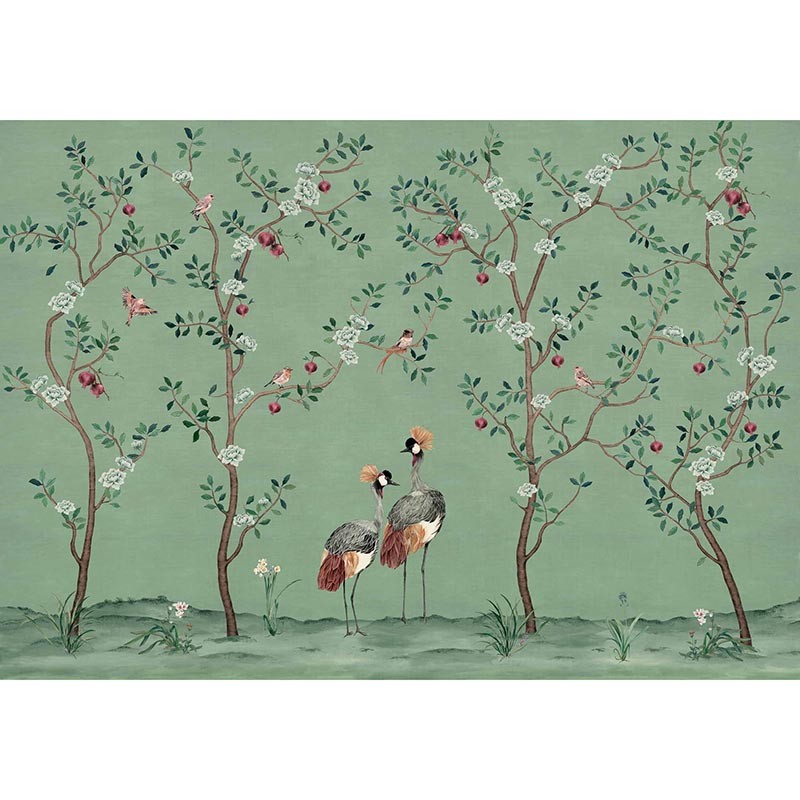 Mural Coordonne Forbidden City Crowned Crane Turquoise B00161