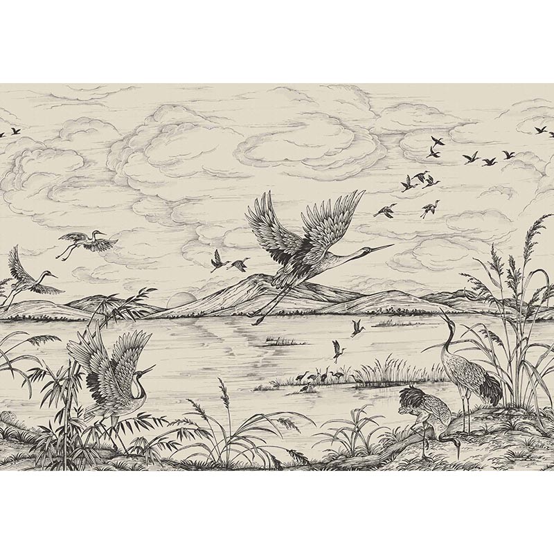 Mural Coordonne Forbidden City Heron’s Poetry Nacre B00156