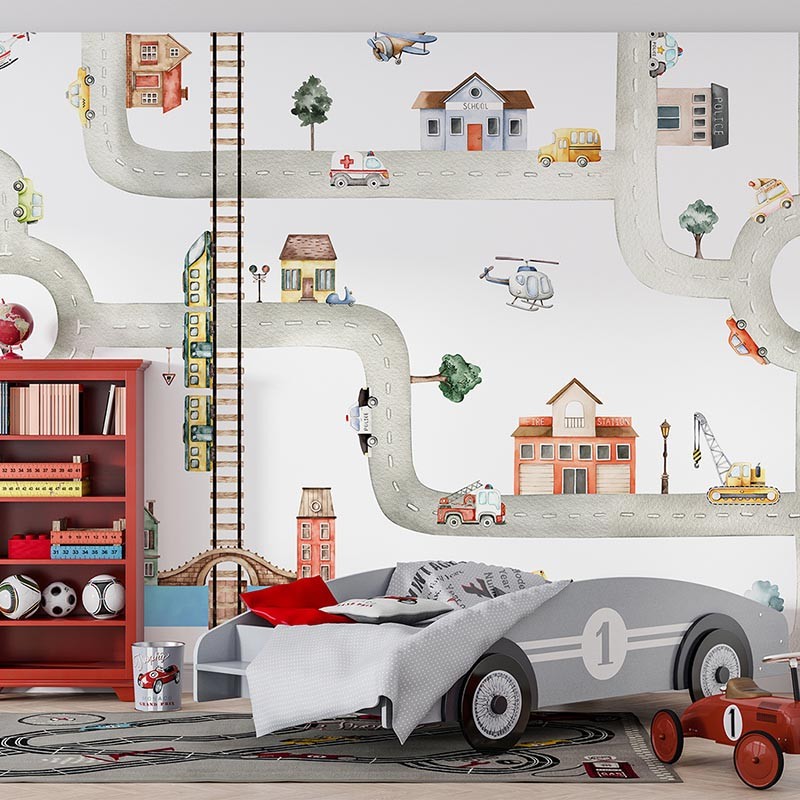 Mural infantil FDC Kikki Belle & Oliver Robins City of Vehicles BR 4019 M