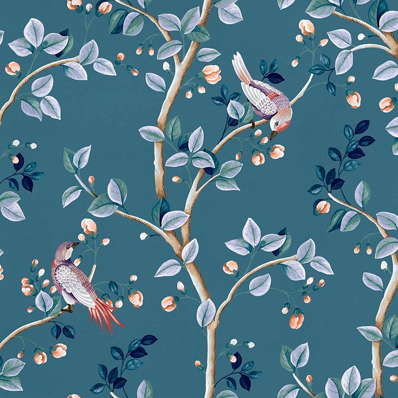 Papel pintado Coordonne Forbidden City Birds Prosperity Sapphire B00123