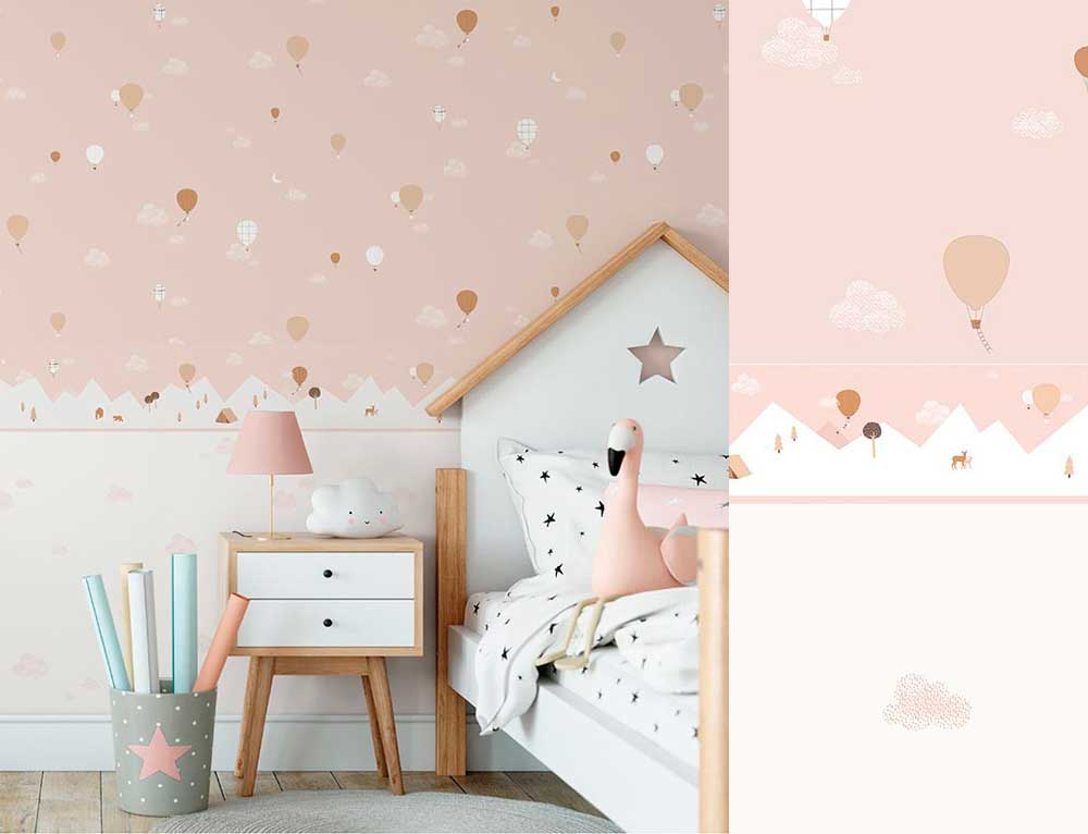 Habitación infantil con papel pintado romántico - DecoPeques