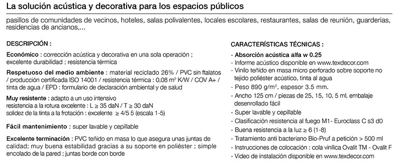 Caracteristicas revestimientos Polyform Vinacoustic Arcad