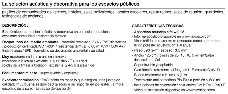 Caracteristicas revestimientos Polyform Vinacoustic Eole