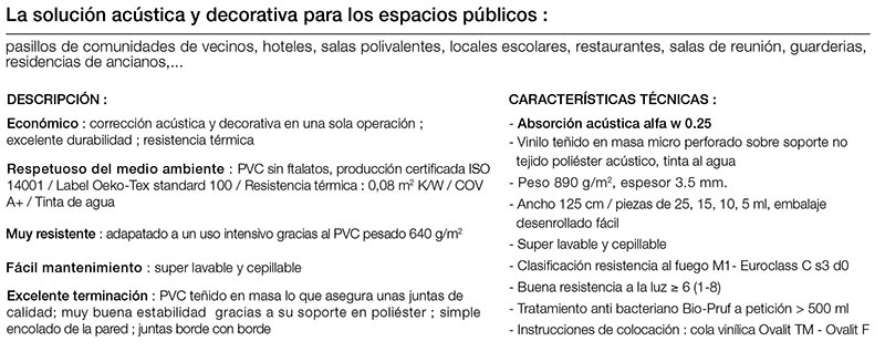 Caracteristicas revestimientos Polyform Vinacoustic III