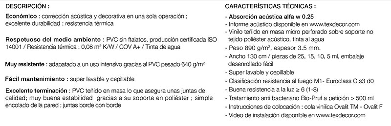 Caracteristicas revestimientos Vinacoustic Dune