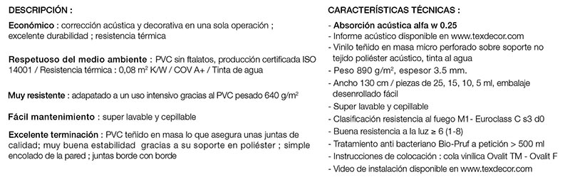 Caracteristicas revestimientos Vinacoustic Tivoli